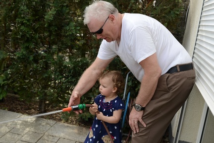 Playing with the hose and grandpa1